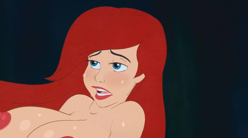 accurate_art_style ariel bedaxe big_breasts disney disney_princess edit female lust nipples screenshot screenshot_edit the_little_mermaid