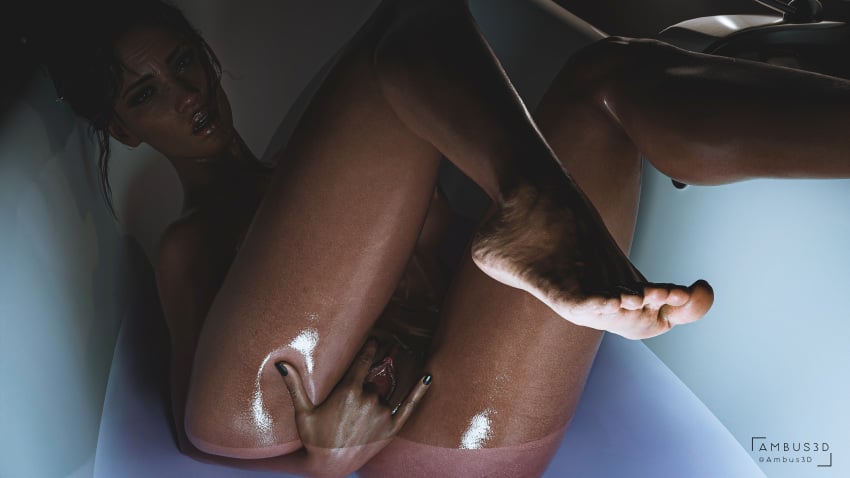 3d 3d_(artwork) 3d_model african african_female afro-native ambus3d barefoot bath bathroom blender blender_(artwork) blender_(software) blender_cycles breasts clitoris cyberpunk cyberpunk_(series) cyberpunk_2077 dark-skinned_female eye_contact eyebrows eyelashes feet feet_up female female_focus female_only fingering fingers hair hi_res highres human light-skinned_female masturbation naked nipples no_bra no_panties nude nude_female panam_palmer pussy seductive seductive_look self_upload solo solo_female solo_focus vaginal_penetration video_games watermark wet wide_hips