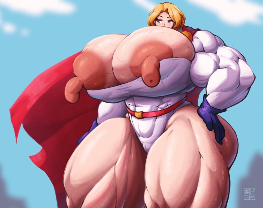 dc_comics gigantic_breasts hyper_muscles long_nipples muscular_female power_girl roneesan