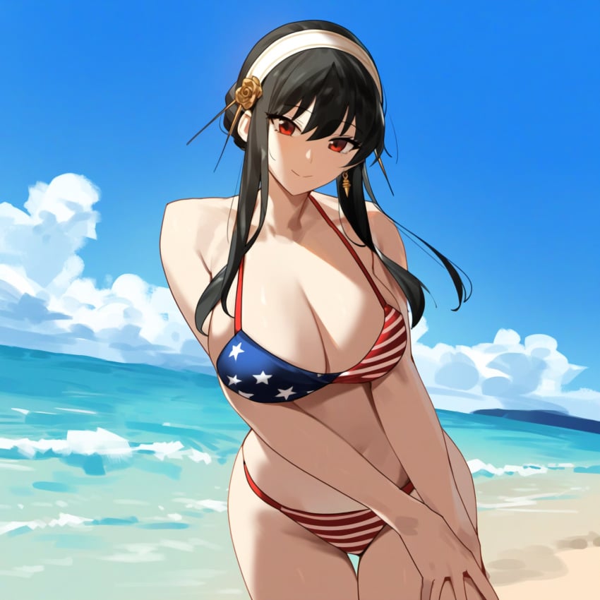 1girls ai_generated american_flag american_flag_bikini big_breasts bikini breasts female female_only flag flag_bikini human nai_diffusion solo spy_x_family stable_diffusion swimsuit tagme yor_briar