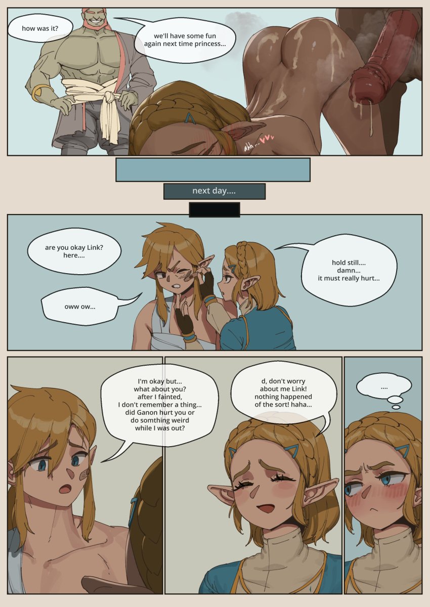 1girls 3boys after_sex animal_penis ass blonde_hair blue_eyes breasts comic cum cum_in_pussy cum_on_body defeated elf elf_ears face_down_ass_up femsub from_behind ganondorf horse horse_penis horsecock humiliation large_ass large_breasts link link_(breath_of_the_wild) maledom nipples nude princess_zelda rape secretly_loves_it short_hair text the_legend_of_zelda the_legend_of_zelda:_tears_of_the_kingdom vaginal_penetration wjs07 zelda_(breath_of_the_wild) zoophilia