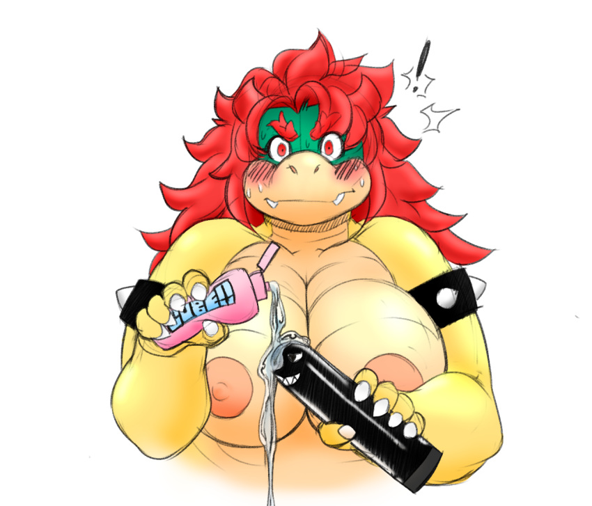 ! 2016 anthro areola big_breasts blush bowser breasts bullet_bill embarrassed female female_bowser hair horn koopa long_hair looking_at_viewer lube mario_(series) nintendo nipples nude popon13 rule_63 scalie sex_toy sharp_teeth sketch solo spikes surprise sweat teeth tsudanym video_games voluptuous