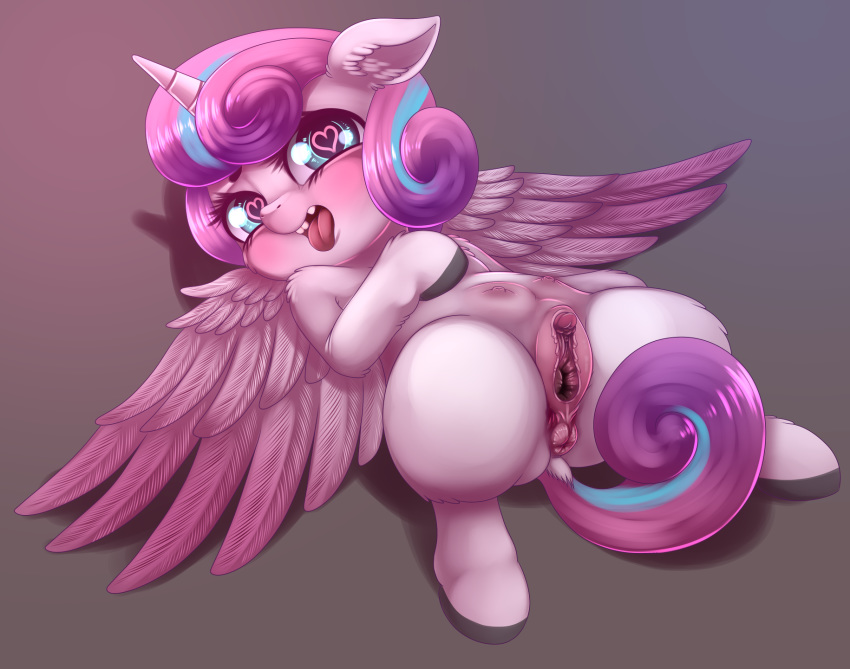 <3_eyes 1girls 2017 alicorn anus blush breasts clitoris crotchboobs cub dankflank equine feathered_wings feathers female feral flurry_heart_(mlp) friendship_is_magic fur hair heart hi_res horn mammal multicolored_hair my_little_pony open_mouth pussy small_crotchboobs solo tongue tongue_out two_tone_hair wings young