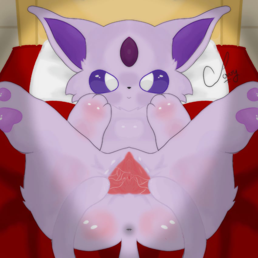 1:1 ass bodily_fluids eeveelution espeon felid feline felis female feral fur generation_2_pokemon genital_fluids genitals hi_res mammal nintendo nude ovo paws pokemon pokemon_(species) pussy raised_paw simple_background smile solo spread_legs spread_pussy spreading starelly tail tongue vaginal_fluids