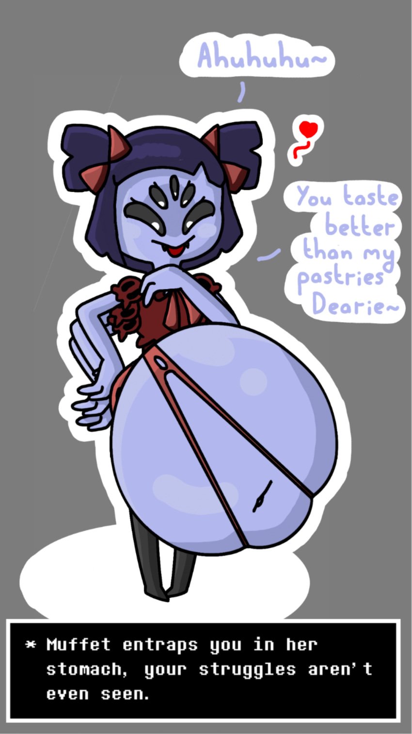 5_eyes belly big_belly muffet p1an3tv0re spider_girl undertale undertale_(series) vore vore_belly wardrobe_malfunction