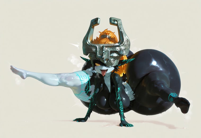 1girls ai_generated ap ass breasts feet female female_only flexible hyper hyper_butt imp looking_at_viewer mask midna orange_hair simple_background solo solo_female stable_diffusion tagme the_legend_of_zelda thick_thighs tongue_out twilight_princess