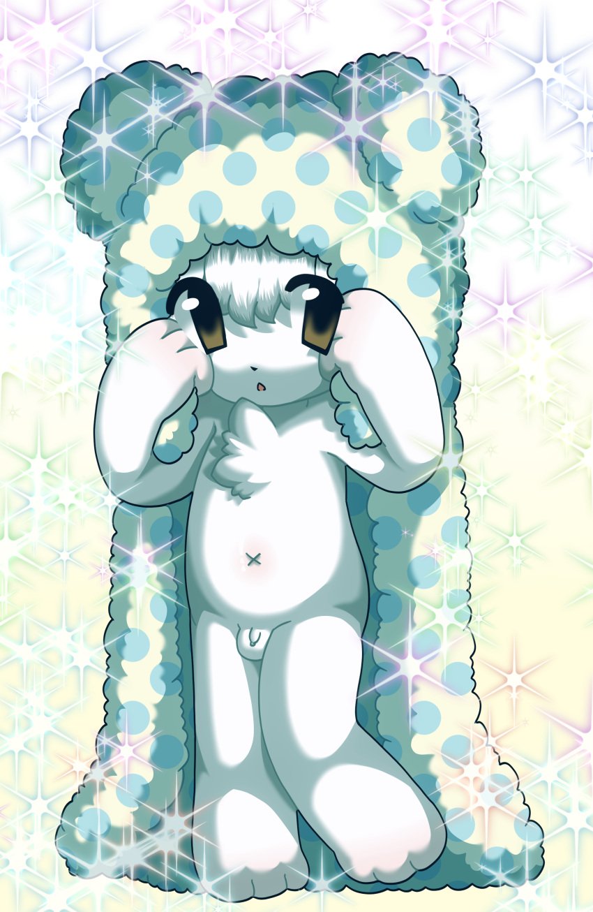 2000s_(style) 3_fingers 3_toes anthro anthro_only digital_media_(artwork) gradient_background hanabunny male male_only marumofubiyori moppu polar_bear sanrio small_penis solo white_fur