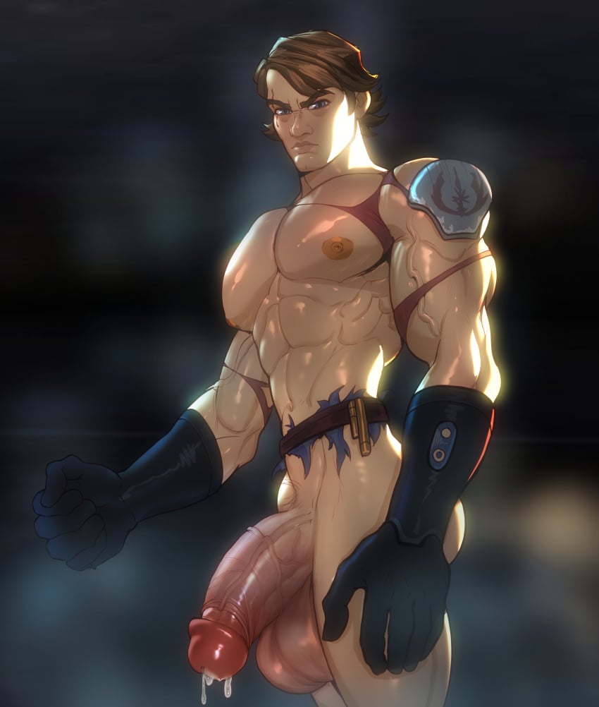 anakin_skywalker angry anma annoyed belt big_balls big_nipples big_penis clone_wars cum gloves male_only precum pubic_hair solo star_wars torn_clothes torn_clothing veins veins_on_dick