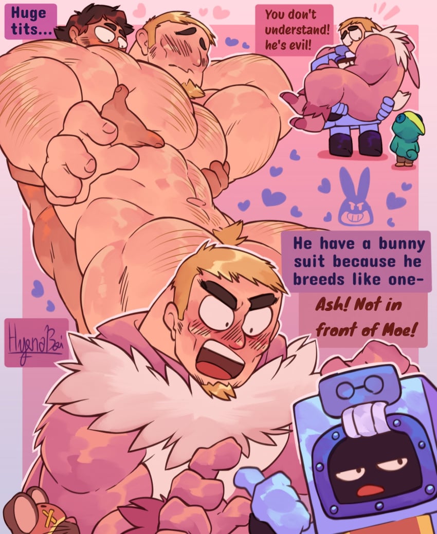 ash_(brawl_stars) bara brawl_stars bunny_grom bunnysuit gay grom_(brawl_stars) hyenaboi_(artist) muscular_male