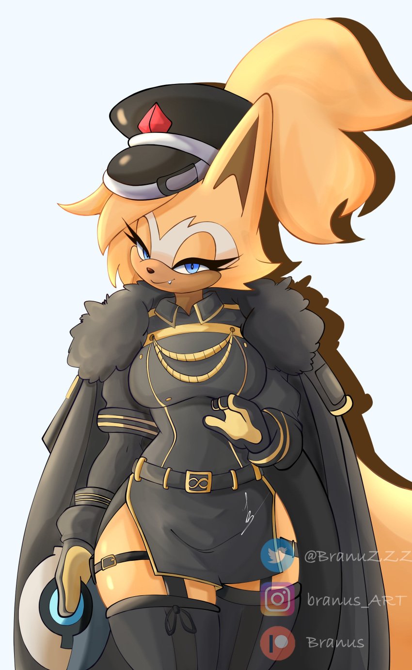 2d 2d_(artwork) 2d_artwork big_ass big_breasts blue_eyes branuzzz cape clothed_female eyelashes hourglass_figure idw_comics idw_publishing military_hat military_uniform ponytail sega sonic_(series) sonic_the_hedgehog_(comics) sonic_the_hedgehog_(idw) sonic_the_hedgehog_(series) stockings thick_ass thick_butt thick_hips thick_legs thick_thighs thin_waist whisper_the_wolf