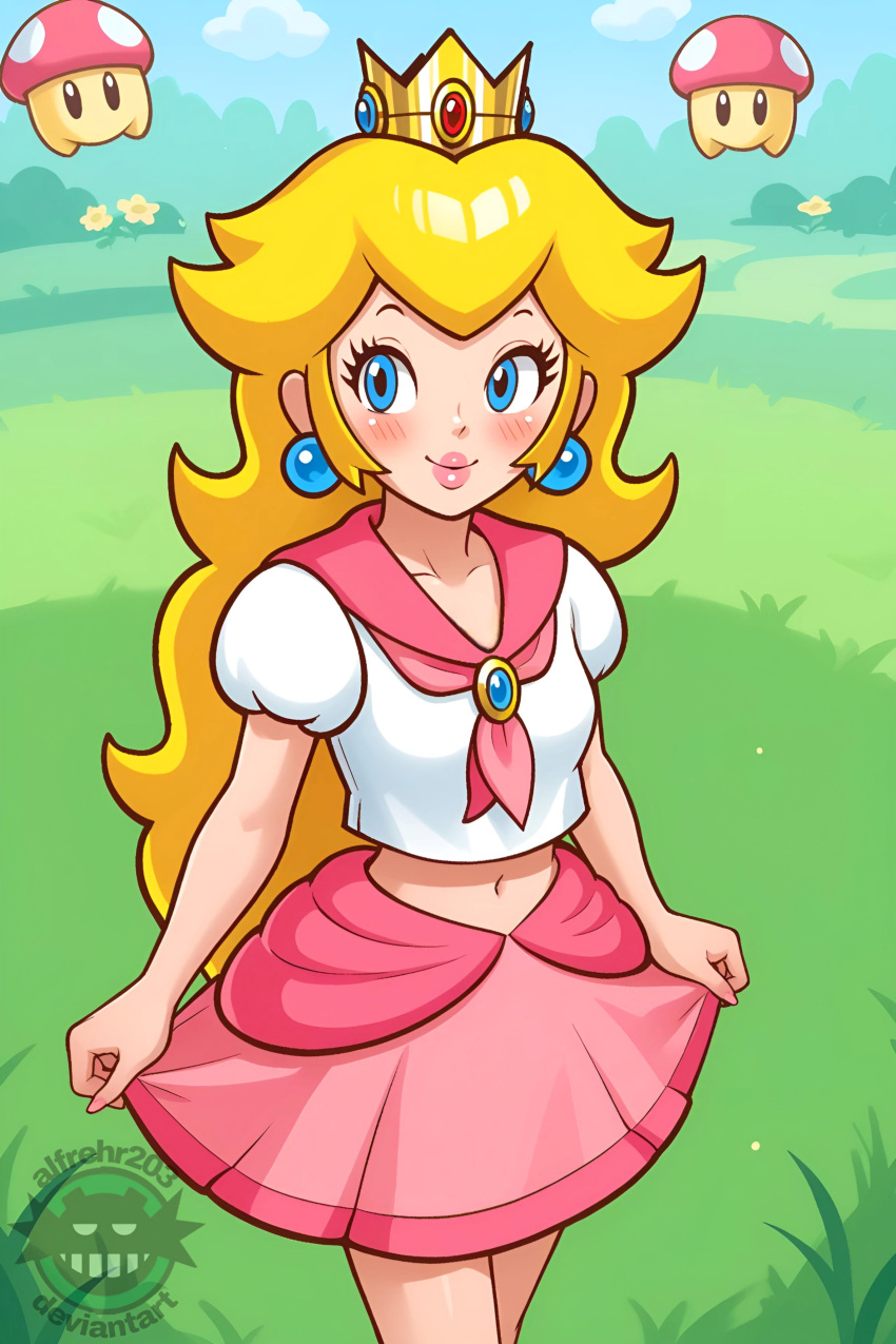 1girls 2025 ai_assisted ai_generated alfrehr203 deviantart female mario_(series) meta nintendo princess_peach school_uniform schoolgirl