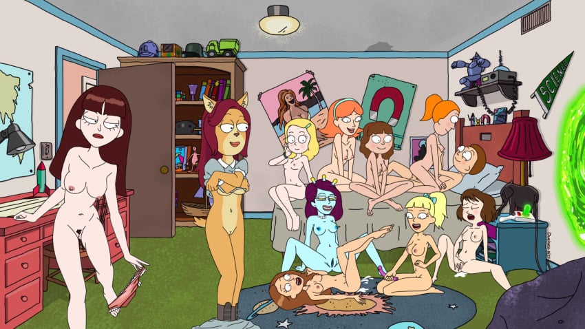 10girls 1boy accurate_art_style alien annie_(rick_and_morty) arthricia bed bedroom beth_smith big_breasts blonde_hair blue_skin breasts brother_and_sister brown_hair clothing cum dialogue dildo duchess_(artist) english_text feline female fingering harem incest innie_pussy jessica_(rick_and_morty) male male_on_female masturbation moaning morticia_smith morty_smith multiple_girls navel nipples nude nudity orange_hair orgy panties pocket_mortys pubic_hair pussy rick_and_morty rule_63 sex sex_toy stacy_(rick_and_morty) straight summer_smith tammy_gueterman tricia_lange undressing unity_(rick_and_morty) vagina vaginal_secretions vulva