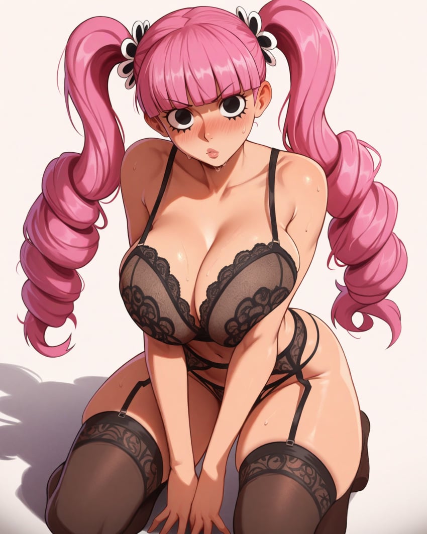 1girls 2d ai_generated alternate_costume angry bangs bare_shoulders big_breasts black_eyes blunt_bangs blush bra breast_squeeze breasts cleavage clothing collarbone curvy drill_hair eyebrows_visible_through_hair eyelashes female female_focus female_only fringe frown g-string garter_belt garter_straps hands_between_legs highres hips human large_breasts legwear lingerie lingerie_only lips looking_at_viewer looking_up navel on_knees one_piece panties perona pink_hair pinup revealing_clothes shadow shiny_skin sideboob simple_background sitting skimpy skindentation solo solo_female stockings sweat sweatdrop thick_thighs thighhighs thighs thin_waist thong tied_hair twintails underwear underwear_only very_long_hair voluptuous waifuinvoker white_background wide_hips