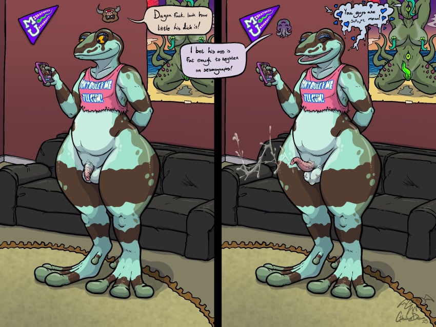 amazon_milk_frog ambiguous_gender amphibian anthro beach blue_body blue_skin bodily_fluids bullying college comic cthulhusdream cum dialogue dormitory ejaculation electronics english_text femboy foreskin frat_boy fraternity frog furniture genital_fluids genitals hands-free hi_res humiliation humiliation_fetish male nipple_mouth penis penis_humiliation pennant phone poster pupils pussy school small_penis small_penis_humiliation sofa solo speech_bubble tentacle text texting thick_thighs tree_frog uncircumcised unusual_anatomy unusual_eye_placement unusual_genitalia unusual_pupils unusual_pussy