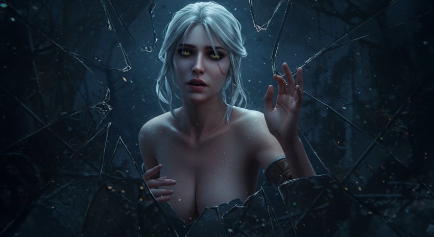 ai_generated breasts bust busty ciri cirilla_fiona_elen_riannon huge_breasts sweat the_witcher_(series) the_witcher_3:_wild_hunt