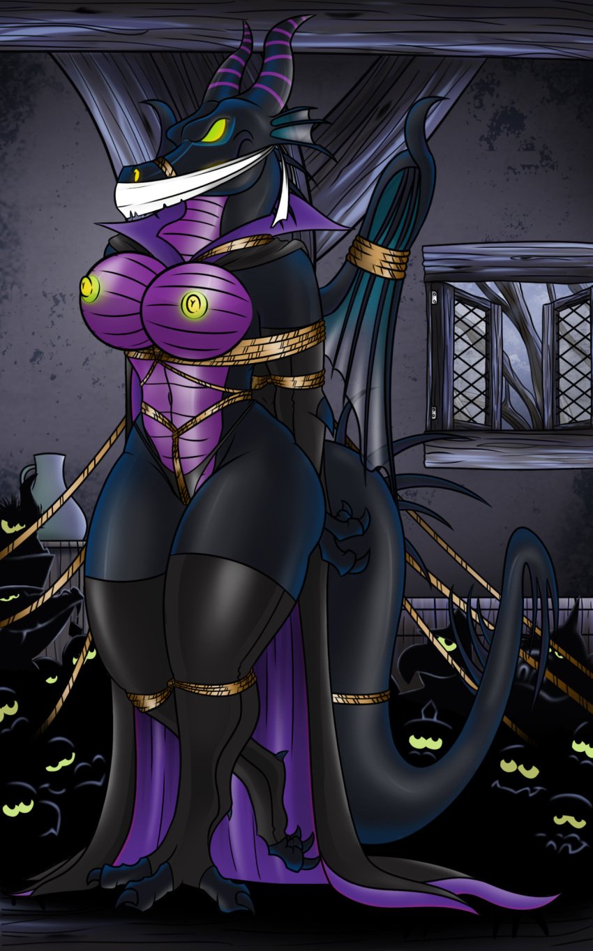 angry anthro armwear big_breasts bondage bound breasts cape captured claws cloth clothing colored_fire crotch_rope dark_room disney disney_goons domestic_pig dragon european_mythology female fire gag gagged glowing glowing_eyes glowing_mouth glowing_nose goblin goons green_fire group hi_res horn humiliation kidnapping legwear lovemummification male maleficent maleficent_(disney) mammal mythological_creature mythological_scalie mythology otm_gag panties restraints rope rope_bondage rope_gag rope_harness scalie sleeping_beauty_(1959_film) suid suine sus_(pig) thick_thighs translucent translucent_wings underwear western_dragon window wings wood
