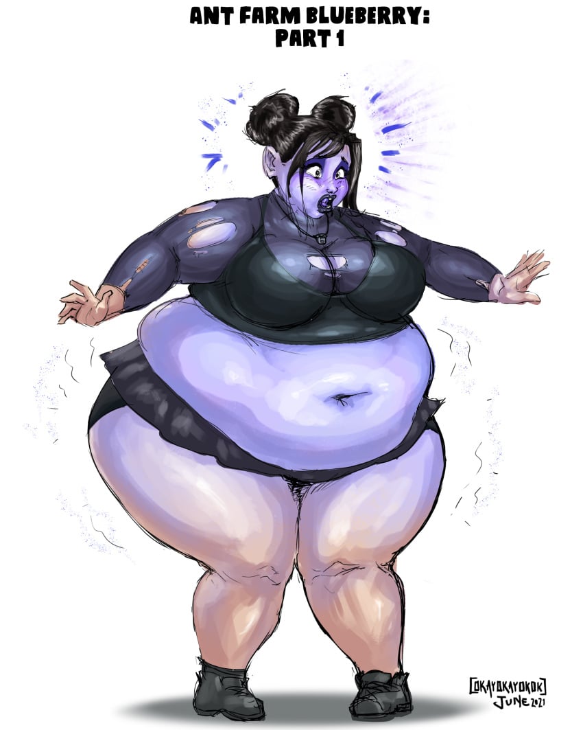 1girls alien_ant_farm ass_expansion belly_expansion big_ass big_belly big_breasts blue_skin blueberry_inflation breast_expansion breasts expansion female goth goth_girl hairbun hyper inflation light-skinned_female light_skin okayokayokok ripped_clothing skin_turning_blue tagme