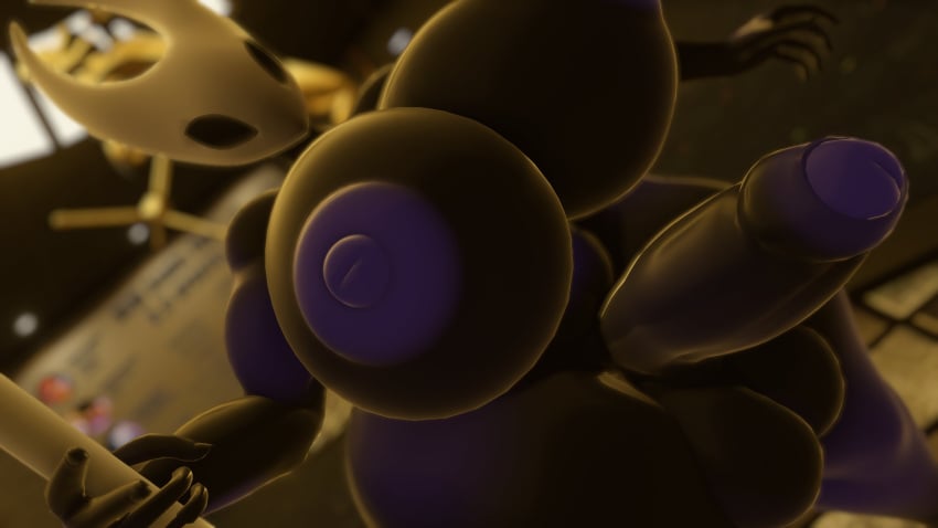 3d anthro areolae big_thighs black_body blurry_background furry hollow_knight hornet_(hollow_knight) huge_balls huge_breasts huge_cock nude sloppydragons vrchat wide_hips