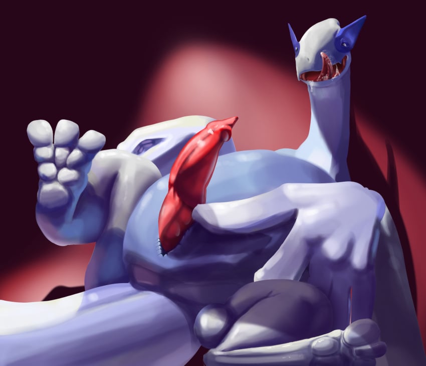 animal_genitalia bodily_fluids dragon feet feral generation_2_pokemon genital_slit genitals hi_res hyper hyper_genitalia legendary_pokemon licking long_neck lugia male male_only musk mythological_creature mythological_scalie mythology nintendo notched_wings open_mouth open_mouth_request pawpads paws penis pokemon pokemon_(species) saliva scalie solo spread_toes spreading toes tongue white_body wings