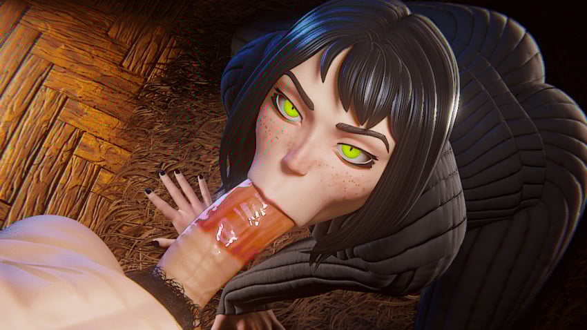 animated apulaz black_hair blowjob blowjob_face gif green_eyes original original_character tagme