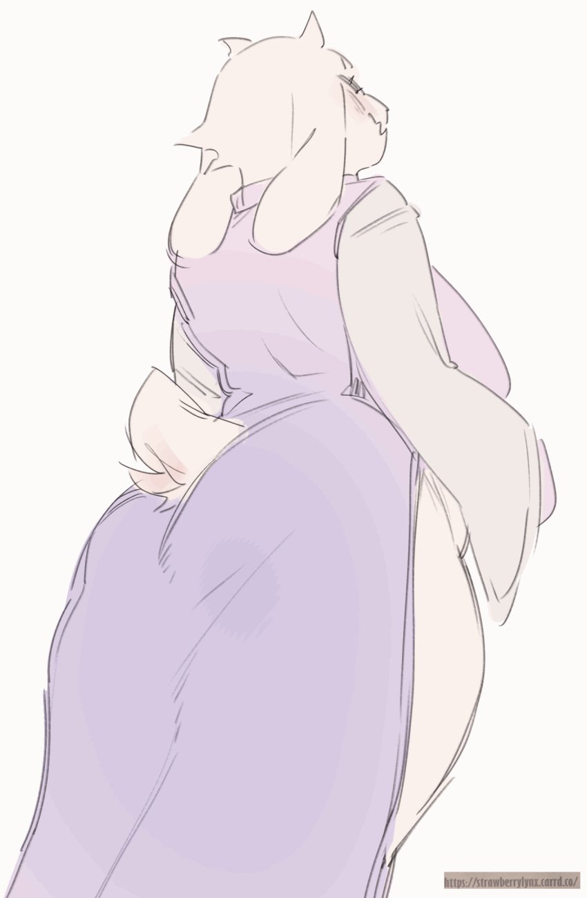 animated anthro anus ass bovid caprine clothing female goat hi_res mammal presenting solo strawberry_lynx toriel undertale undertale_(series) undressing wide_hips