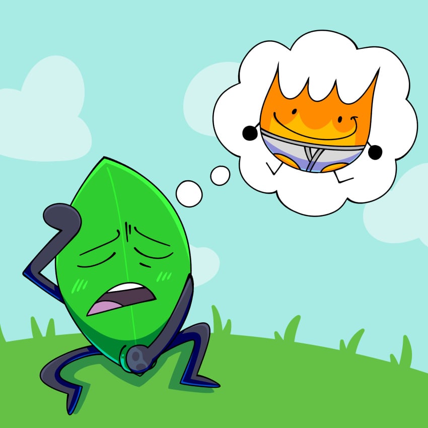 1boy 1girls battle_for_dream_island bfb bfdi digital_drawing_(artwork) digital_media_(artwork) fingering fingering_self firey_(bfdi) leafy_(bfdi) masturbation meme object_shows pussy_juice remake shaded tirathecreator wet_pussy