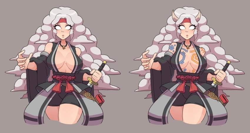 2hot! big_ass big_breasts big_butt big_thighs big_titties breasts clothing curvaceous curvaceous_female curvaceous_figure curvy curvy_figure curvy_hips female female_focus female_only horns long_hair original original_character tattoo white_hair