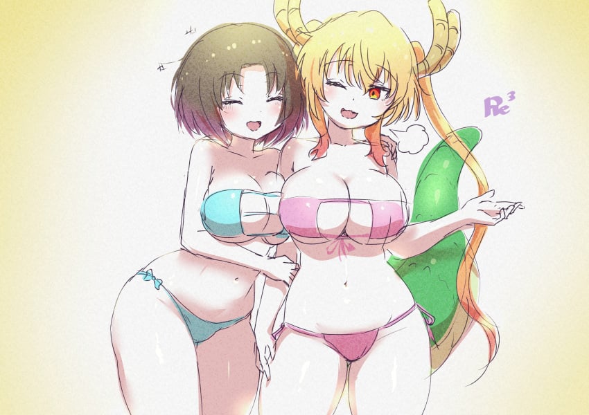 2girls big_breasts bikini elma_(dragon_maid) kobayashi-san_chi_no_maidragon miss_kobayashi's_dragon_maid ozrereresan swimsuit tagme tohru_(dragon_maid)