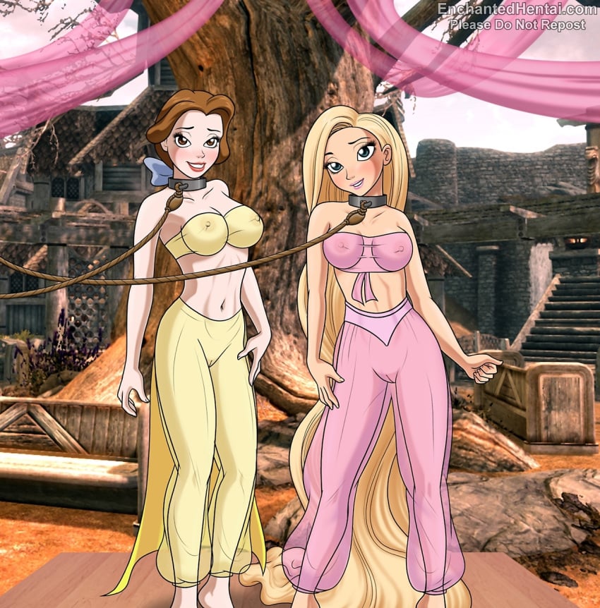 2d 2girls 3d areola background bare_stomach beauty_and_the_beast_(1991_film) belle_(beauty_and_the_beast) blonde_hair blue_eyes blush bondage bound bow breasts brown_eyes brown_hair busty cleavage clothed clothed_female clothing collar consensual consensual_bondage crossover detailed_background disney disney_princess drawnthatwayxx duo enchantedhentai.com eyelashes eyes female female_only femsub front_view fully_clothed hair happy harem_outfit human human_only leash light-skinned_female light_skin lips lipstick long_eyelashes long_hair looking_at_viewer medium_breasts multiple_girls multiple_subs navel neckwear nipples nipples_visible_through_clothing open_eyes outside pants parted_lips pink_clothing pink_lipstick princess pussy pussy_visible_through_clothes rapunzel red_lipstick rope royalty see-through see-through_clothing shaved_pussy shirt sirwal slave slave_market slave_outfit smile stage standing submissive tagme tangled teen teenager teeth tree tubetop url vagina voluptuous whiterun yellow_clothing young