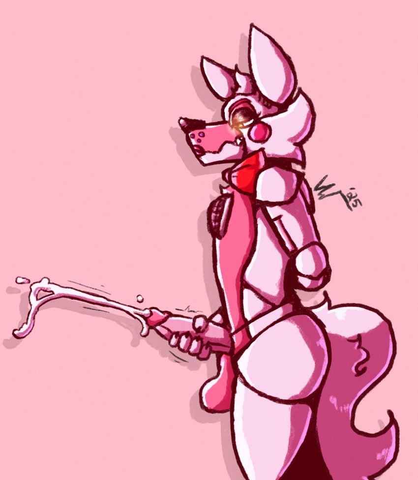 animatronic anthro balls bodily_fluids canid canine circumcised cum cumshot ejaculation five_nights_at_freddy's fox funtime_foxy_(fnaf) genital_fluids genitals glans glowing glowing_eyes hi_res humanoid_genitalia humanoid_penis looking_at_genitalia looking_at_penis machine male mammal masturbation penis pink_balls pink_body pink_glans pink_penis robot scottgames sister_location solo vividwolfe white_body yellow_eyes