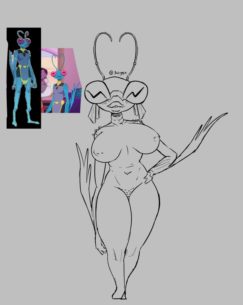 alien alien_girl andressa antennae antennae_(anatomy) arm_down big_breasts breasts female hand_on_hip image_comics invincible jeteggs large_breasts nipple_piercing nipples non-human pussy reference_image sketch thick thick_legs thick_lips thick_thighs thraxan