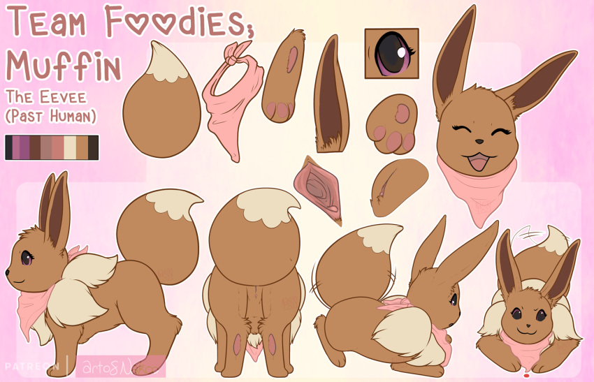 2021 3_toes accessory anus brown_body brown_fur clitoris close-up closed_eyes conditional_dnp eevee feet female feral fur genitals humanoid_genitalia humanoid_pussy model_sheet muffin_the_eevee nakoo neck_tuft nintendo open_mouth paws pink_eyes pokémon_(species) pokemon pokemon_mystery_dungeon pussy raised_tail solo toes tuft two_tone_tail video_games