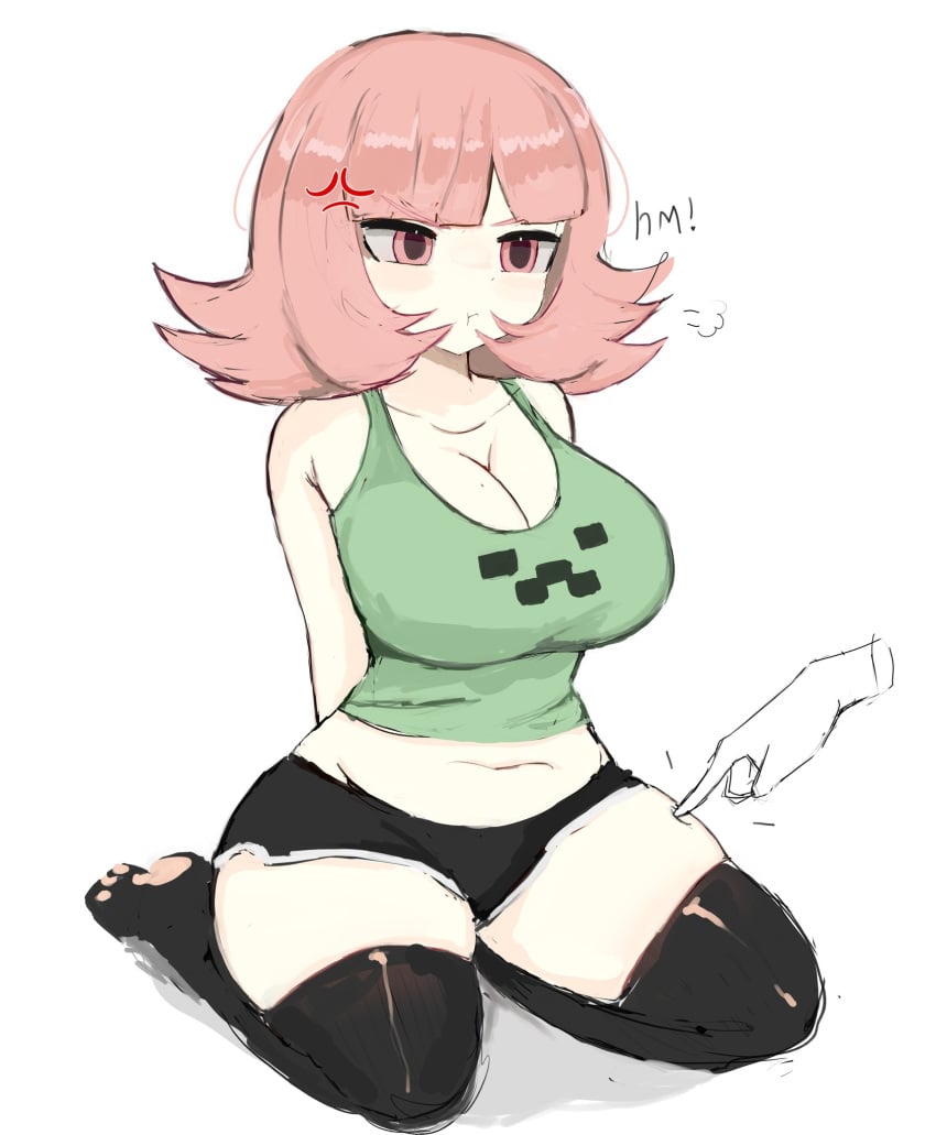 ! 1girls angry angry_expression angry_face annoyed annoyed_expression annoyed_face artist_request big_ass big_breasts big_butt breasts chubby chubby_female creeper_face danganronpa danganronpa_2:_goodbye_despair gamer_girl hair_ornament minecraft nanami_chiaki pink_eyes pink_hair short_hair shorts sitting sitting_down sitting_on_floor thick thick_hips thick_legs thick_thighs thighhighs thighs touching_leg touching_thigh touching_thighs