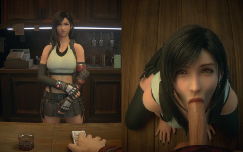 3d blowjob blowjob_face fellatio fellatio_face final_fantasy final_fantasy_vii final_fantasy_vii_remake hooker kneeling kneeling_oral_position money oral peacensfw pov prostitute prostitution tifa_lockhart