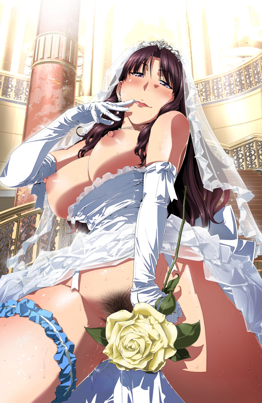 breasts censored dress female_only garter pubic_hair pussy_juice schelz wedding_dress