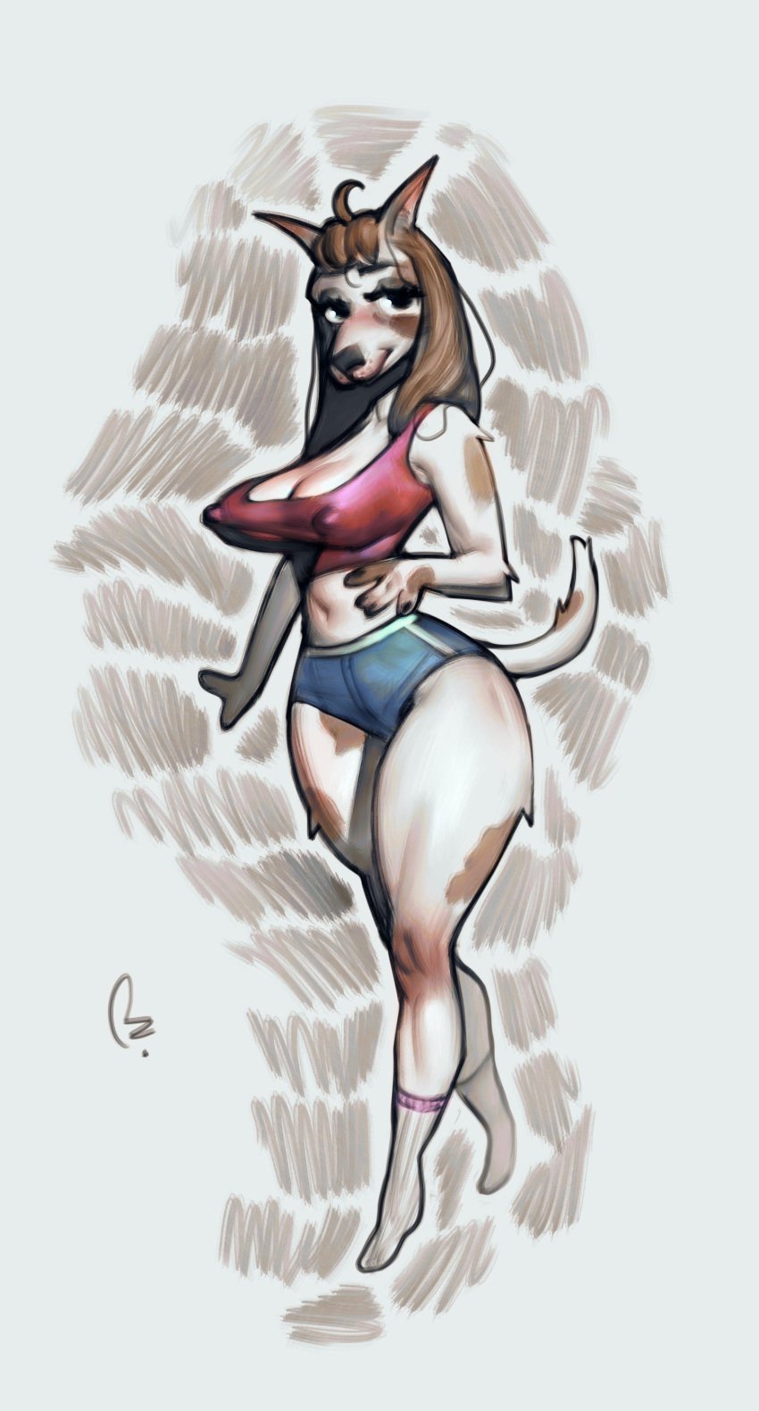 1girls 2024 anthro anthro_female anthro_only big_breasts breasts cameltoe camisole canid canid_humanoid canine canine canine_humanoid clothed clothed_female crop_top curvy curvy_body curvy_female dog_girl dog_humanoid dog_tail extinctyellow eyelashes eyeshadow female female_anthro female_only kneehighs long_hair looking_at_viewer mammal mammal_humanoid micro_shorts midriff multicolored_fur navel nipple_bulge red_topwear sleeveless_shirt solo solo_anthro solo_female thick_thighs watermark white_fur wide_hips