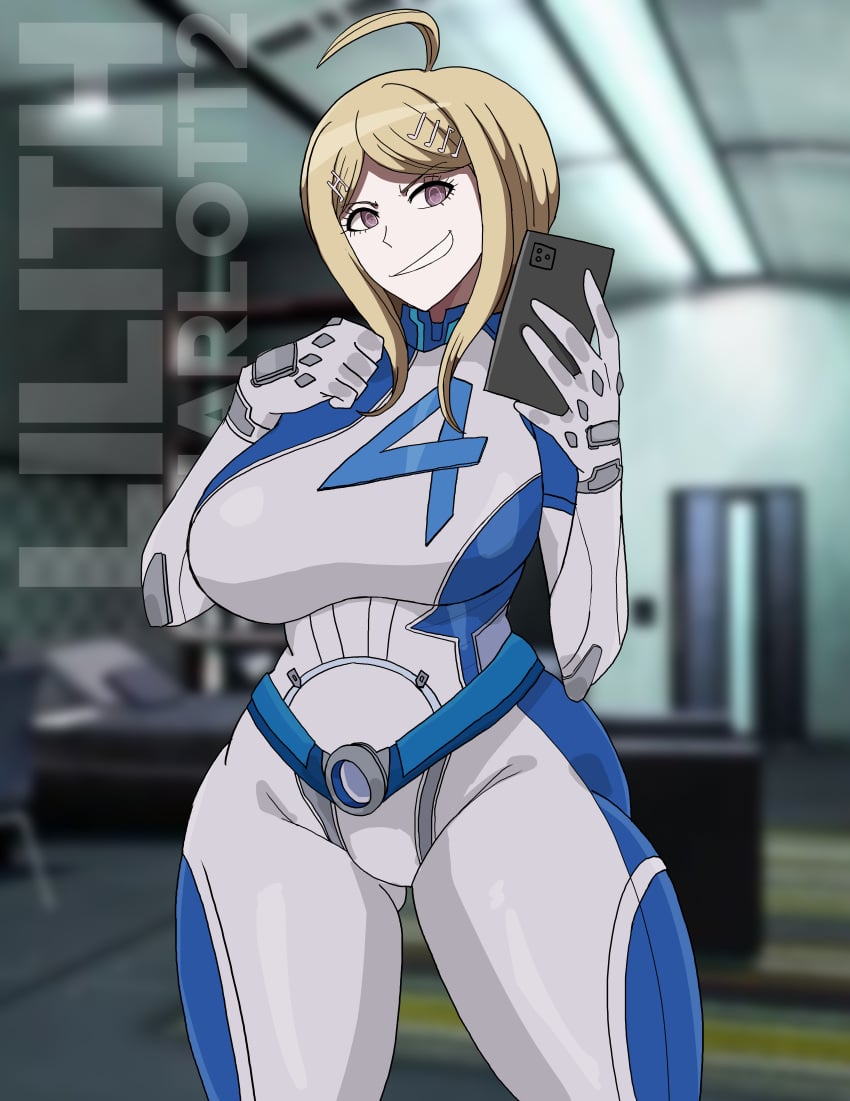 1girls akamatsu_kaede ass big_ass big_breasts blonde_female blonde_hair breasts cellphone cosplay costume danganronpa danganronpa_v3 danganronpa_v3:_killing_harmony fantastic_four light-skinned_female light_skin phone photo photoshop purple_eyes selfie short_hair smile smiling smiling_at_viewer smirk smirking smirking_at_viewer straight_hair suit suit_and_tie