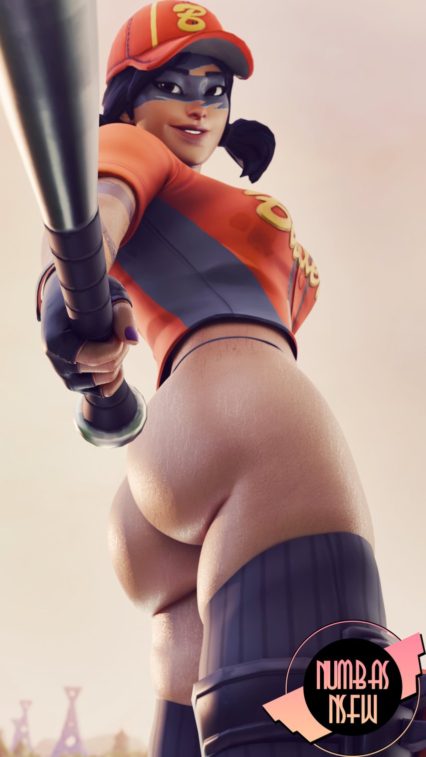 1girls 3d ass ass ass_focus black_hair epic_games face_markings fastball female female female_only fingerless_gloves fortnite fortnite:_battle_royale hat legwear light-skinned_female light_skin looking_at_viewer looking_down looking_down_at_viewer nail_polish no_pants numbasnsfw painted_nails panties purple_nail_polish purple_nails smile smiling solo solo_female standing tagme thenumbersdon'tlie thighs twintails underwear