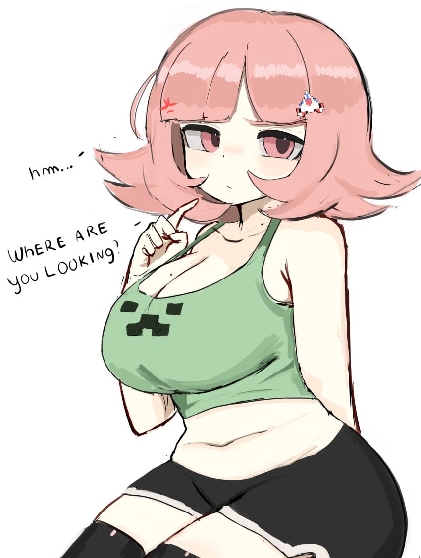 1girls 2d angry angry_expression angry_face annoyed annoyed_expression annoyed_face artist_request big_ass big_breasts big_butt breasts chubby chubby_female creeper_face danganronpa danganronpa_2:_goodbye_despair female gamer_girl hair_ornament minecraft nanami_chiaki pink_eyes pink_hair short_hair shorts thick thick_hips thick_legs thick_thighs thighhighs thighs
