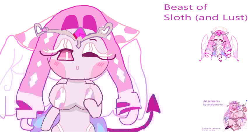 4_wings angel_wings areolae armwear art_reference big big_breasts big_wings bikini bikini_bottom bikini_pull bikini_top blush breasts caramelpearl_(artist) collar cookie_run cookie_run_kingdom cow_ears cow_girl cow_print cow_suit cowbell cowkini cute demon_tail devil_tail devil_wings eternal_sugar_cookie eyelashes female headgear headwear holding_object lactating lactation long_hair nipples pink_body pink_eyes pink_hair reference_image simple_background small_wings smile solo tail thighhighs thighs white_background wings