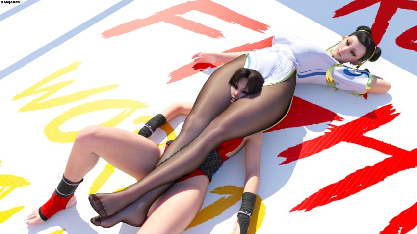 2girls catfight chun-li fatal_fury female female_only foot_fetish foot_focus headscissor king_of_fighters mai_shiranui milf rivalry rivals street_fighter tagme thick_thighs thighhighs thighs wrestling wrestling_ring wrestlingryona xamjam3d
