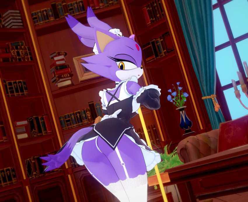 1female 3d angry angry_expression angry_face anthro bell_collar belly blaze_the_cat cat_ears cat_girl cat_tail catgirl female female_focus female_only furry furry_female furry_only garter_belt garter_straps gloves koikatsu looking_at_viewer looking_back maid maid_apron maid_headdress maid_outfit maid_uniform panties panties_visible_through_clothing pear-shaped_figure pear_shaped pumps purple_body purple_fur purple_skin render_007 sitting sitting_on_desk small_breasts sonic_(series) sonic_the_hedgehog_(series) suggestive thick_thighs thigh_highs thighhighs thighs yellow_eyes