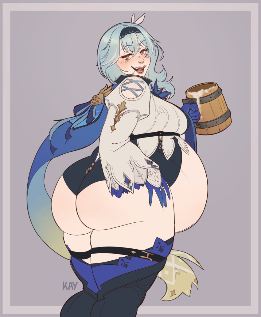 1girls ass bbw beer_belly eula_(genshin_impact) female female_only genshin_impact huge_ass huge_belly human kay_inthedark looking_at_viewer overweight overweight_female revealing_clothes solo solo_female standing weight_gain