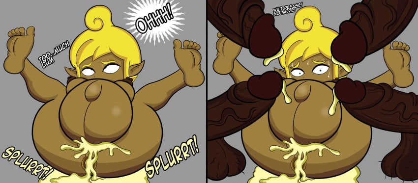 1girls 4boys anus blonde_hair cum cum_in_pussy cum_inside cumflated_belly cumflation dark-skinned_female dark-skinned_male dark_penis dark_skin defeated dialogue english_text female gangbang interracial male male/female multiple_boys naked naked_female naked_male nintendo nude nude_female nude_male pointy_ears ready_to_pop rolling_eyes spread_legs tan_body tan_skin tetra the_legend_of_zelda urcherrybombz wide_eyed wind_waker