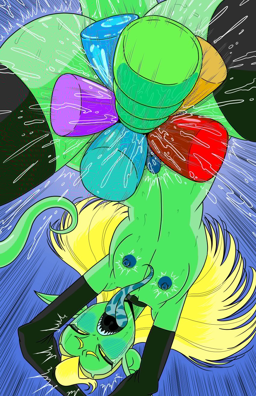 absurd_res ahe_gao ambiguous_gender blonde_hair blush choker clitoris cross-eyed crying dildo double_trouble erect_clitoris flat_chest green_body green_skin lizard long_gloves long_hair long_tongue pussy pussy_ejaculation pussy_juice sextuple_penetration sextuple_vaginal she-ra_and_the_princesses_of_power thathornybastard thighhighs