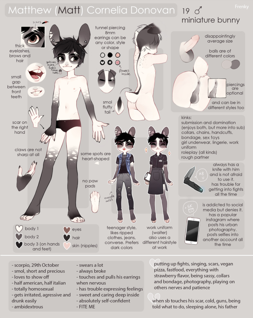 anthro anus ass balls clothing ear_piercing erection frenky_hw guiche_piercing humanoid_penis lagomorph male male_only mammal matt_donovan model_sheet penis piercing rabbit solo_male teenager young