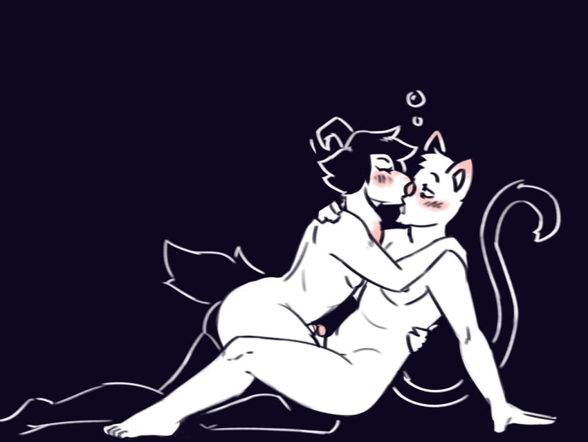 anthro asriel_dreemurr ass big_butt blush boss_monster_(undertale) bubble burgerpants deltarune dracozhilla drunk drunk_bubble duo emo_haircut felid feline femboy gay genitals hi_res horn kissing male male/male mammal penis sex slightly_chubby small_penis substance_intoxication undertale undertale_(series) yaoi
