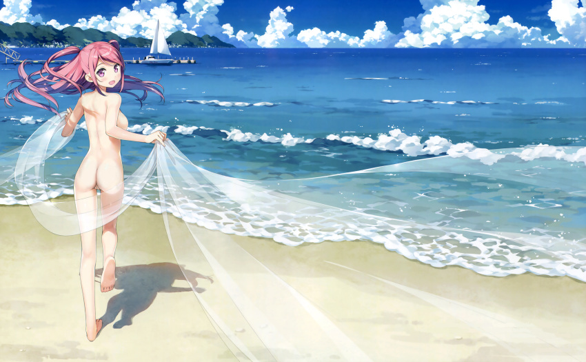 1girls ass beach feet female female_only kantoku kurumi_(kantoku) nude photoshop pussy running see-through uncensored wallpaper