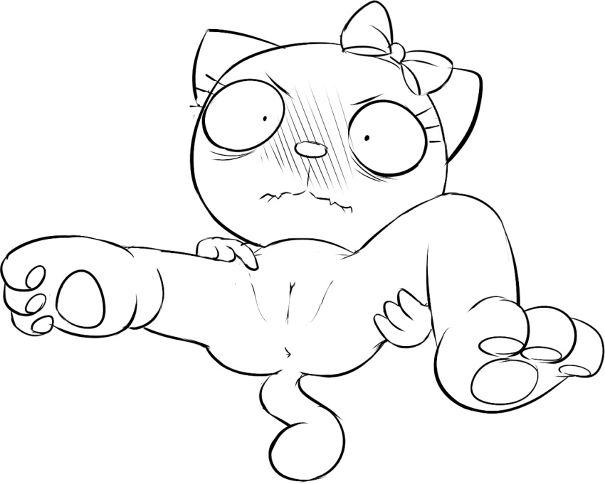 anus biting_lip blush hello_kiki hello_kitty hello_kitty_(character) hello_kitty_(series) hindpaw kitty_white les_kassos looking_at_viewer paws presenting pussy sanrio tagme