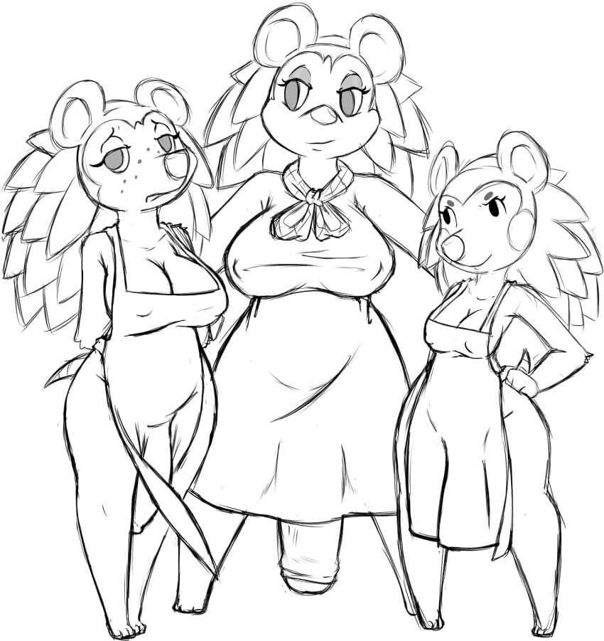 3futas animal_crossing anthro bottomless_skirt breast_size_difference breasts cleavage flaccid futa_only futa_sans_balls futa_with_futa futanari group hedgehog hi_res huge_breasts humanoid_penis hyper hyper_penis intersex labelle_able large_penis larger_futanari mabel_able mammal naked_apron nintendo penis penis_out penis_under_clothes penis_under_skirt pose roy_mccloud sable_able skirt smaller_futanari video_games